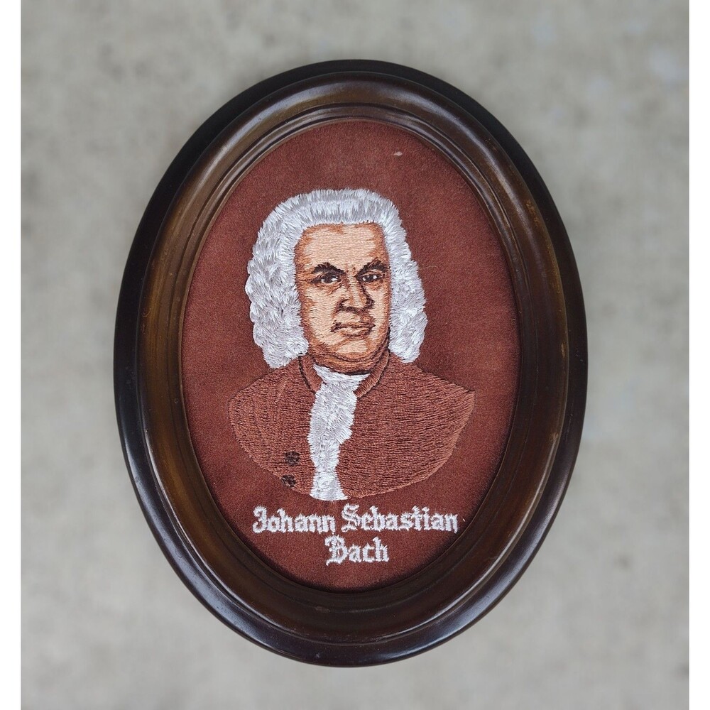 Embroidered Johann Sebastian Bach Portrait Vintage Oval Frame Finshed Embroidery